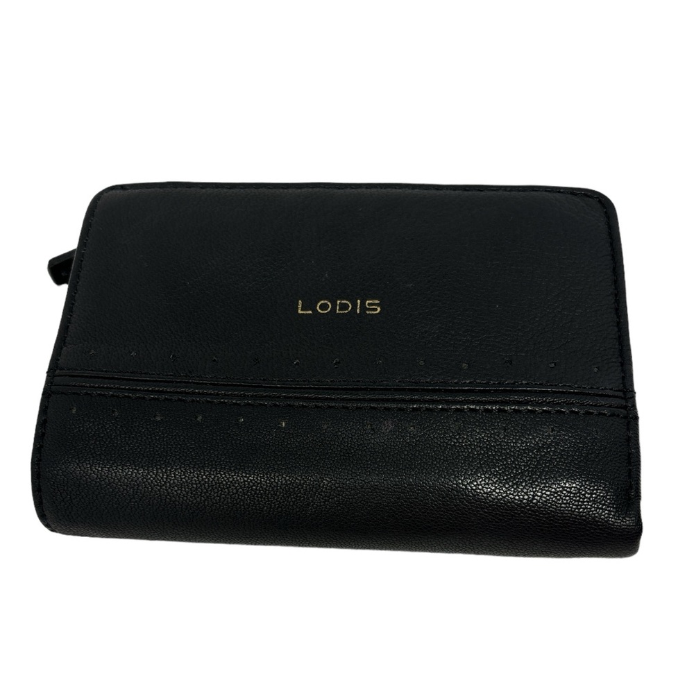 LODIS Coin Purse Bifold Card Wallet BLACK Genuine Leather RFID PROTECTION